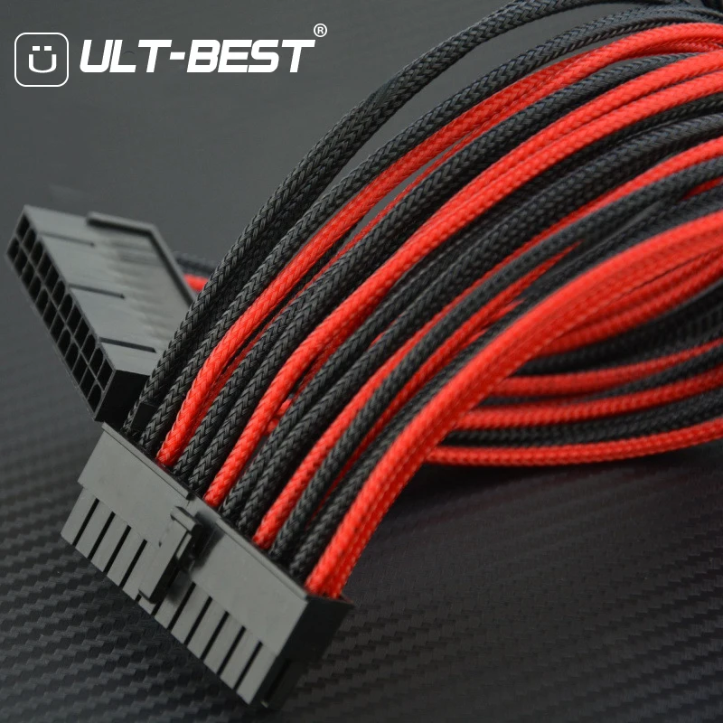 Ult лучший удлинитель ATX 24 Pin Штекерный 24Pin женский нейлоновый рукав кабели питания