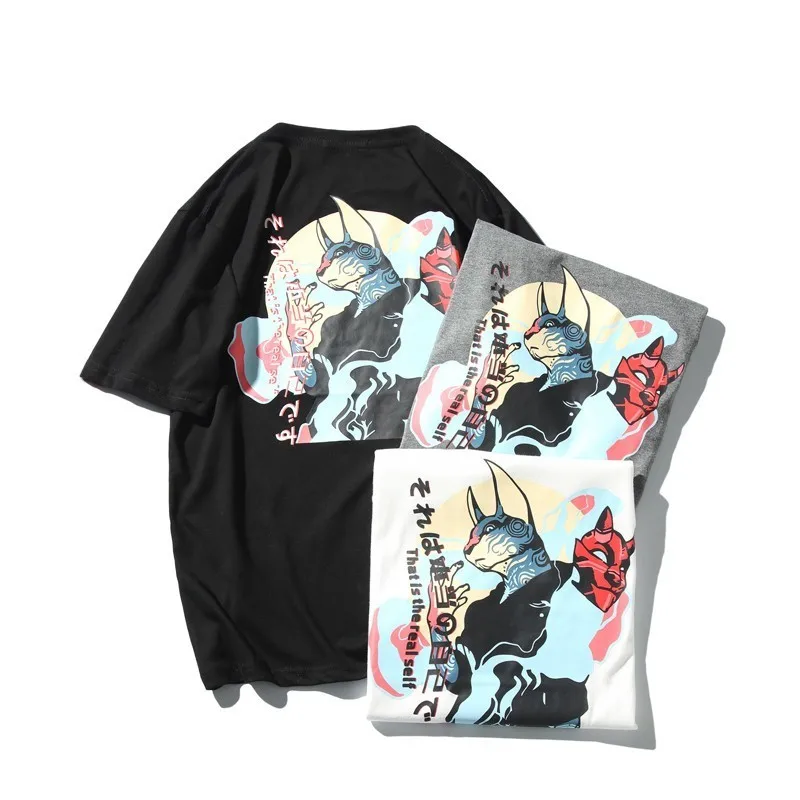 Men Hip Hop Monster Japanese Ukiyo Cat Printed T Shirts Streetwear Harajuku Summer Short Sleeve Tees Male T-shirts 5XL Plus | Мужская