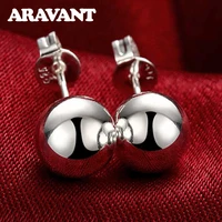 925 silver 8mm10mm bead stud earring women smooth round ball earrings fashion silver jewelry
