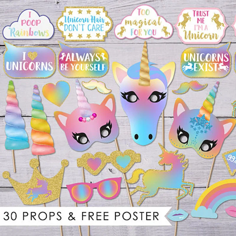 30 шт. Единорог реквизит для фото вечеринок Photo Booth день рождения украшения