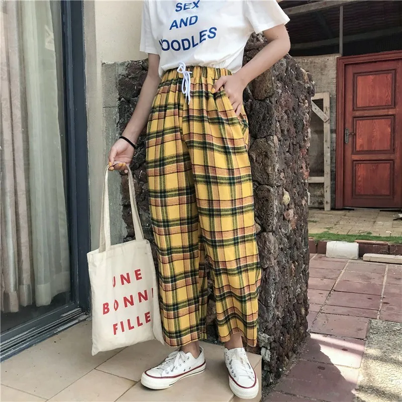 Gentillove Повседневное желтые штаны в клетку элегантный дизайн Harajuku летние Для