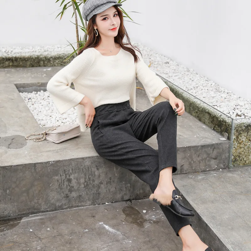 Woolen Pants Women Spring Autumn Solid Elastic Waist Wool Harem Female 2018 New Causal Loose High Lady Long Trousers | Женская одежда