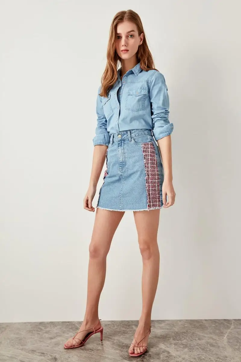 Trendyol синяя твидовая джинсовая юбка TWOSS19LH0013|Женские юбки| |