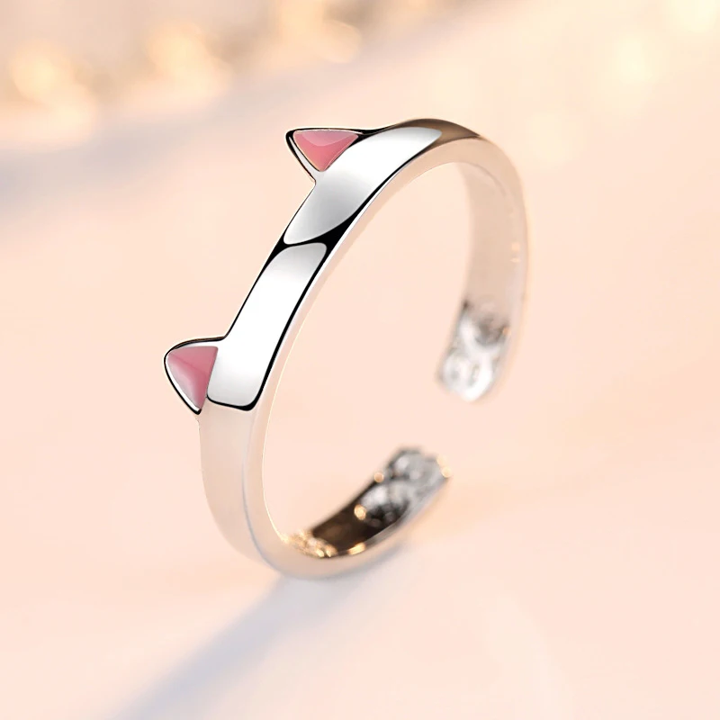 Real 925 Sterling Silver Female Adjustable Cat Ears Paws Finger Rings for Women Jewelry S925 JN0335 | Украшения и аксессуары