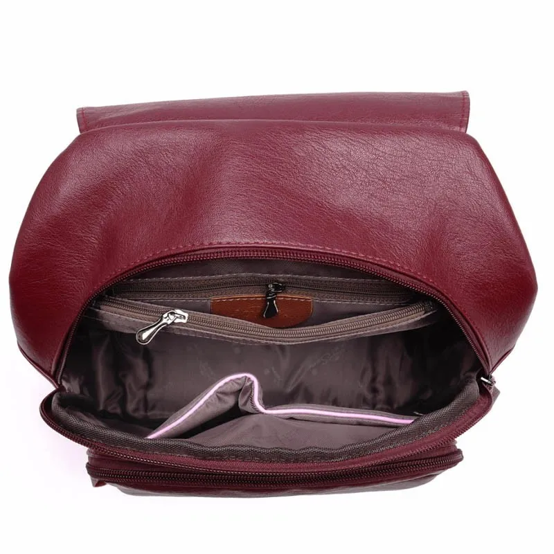 Женские кожаные рюкзаки Sac A Dos винтажные однотонные многофункциональные для