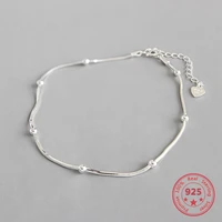 925 sterling silver anklet simple round bead snake bone chain female anklet personality wild silver feet