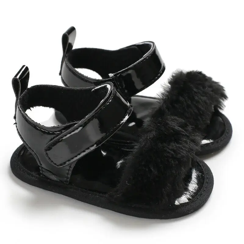 Summer Newborn Baby Girl Fashion Solid Color Fur Soft Sandals Shoes for 0-18M |