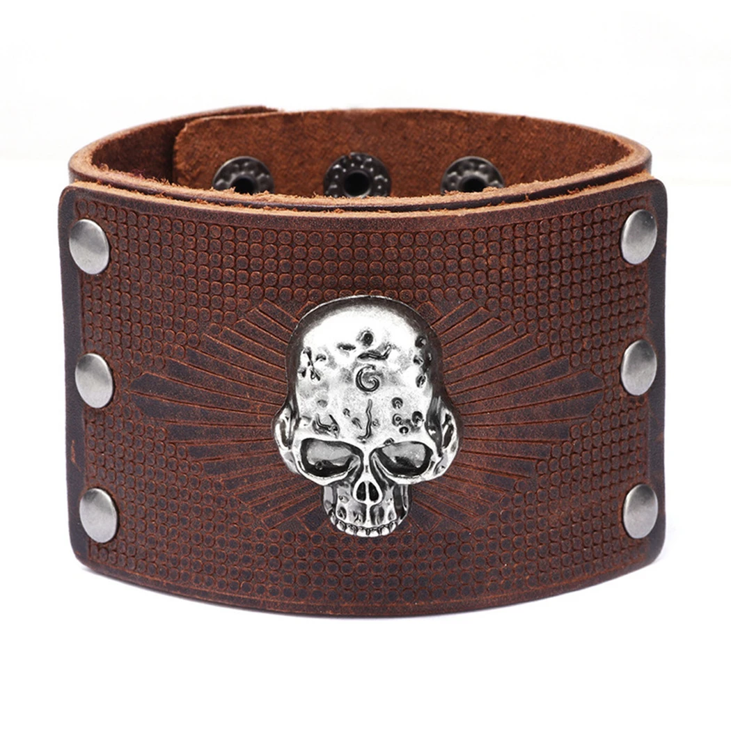 2019 Fashion Punk Skull Bracelets For Men Charmn PU Leather Wrap &amp Bangles Male Gothic Jewelry Gift | Украшения и аксессуары