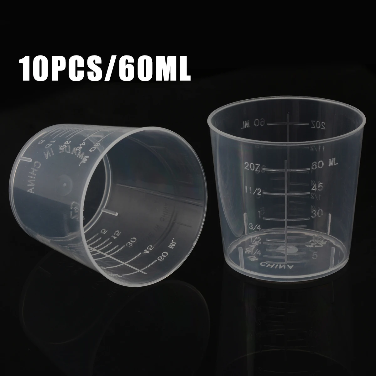 10pcs 60mL Clear Plastic Measuring Cup with Scale Surface Liquid Container Graduated Beaker Household Kitchen Cooking Tool - купить по