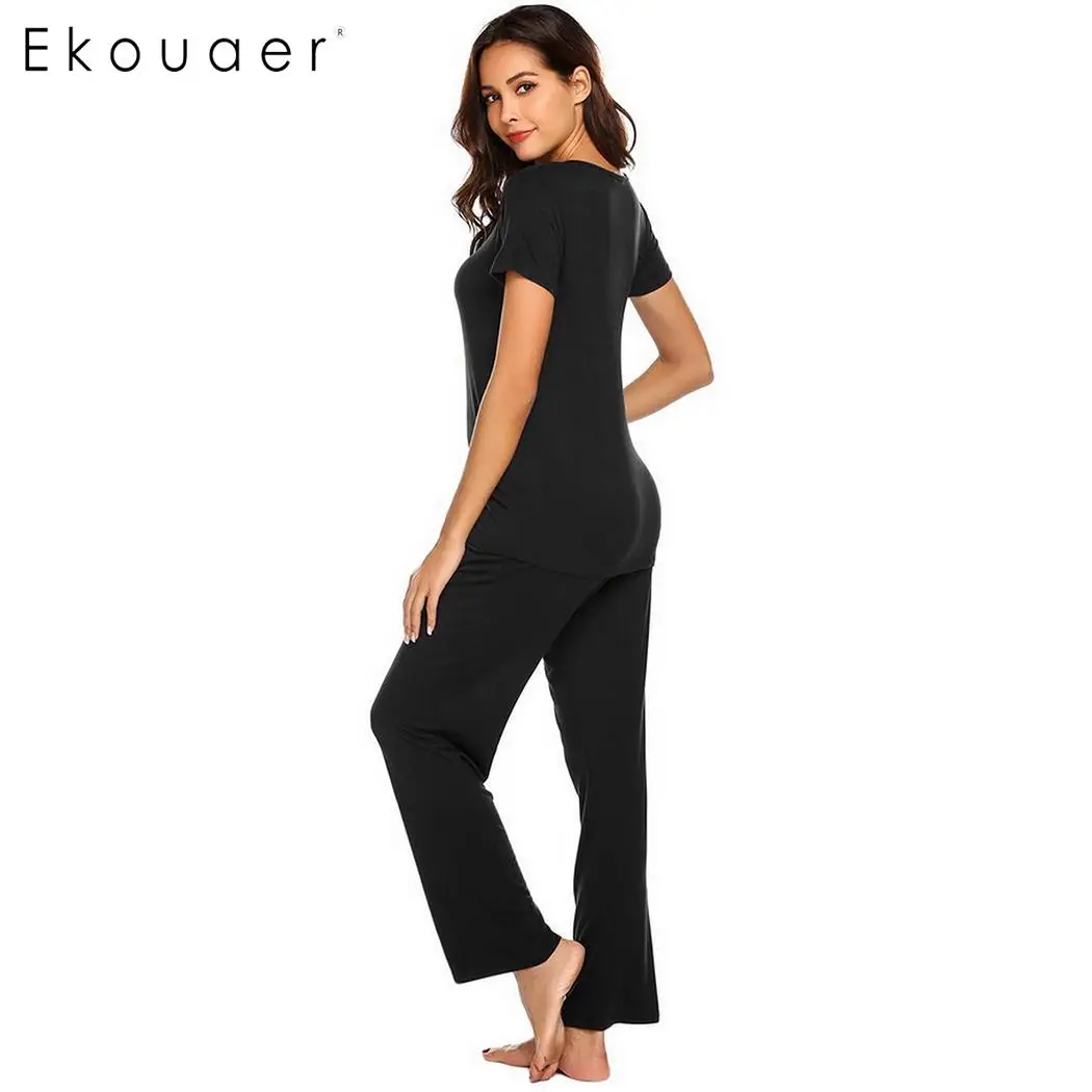 Ekouaer пижамный комплект пижамы Женские повседневные топы с коротким рукавом и