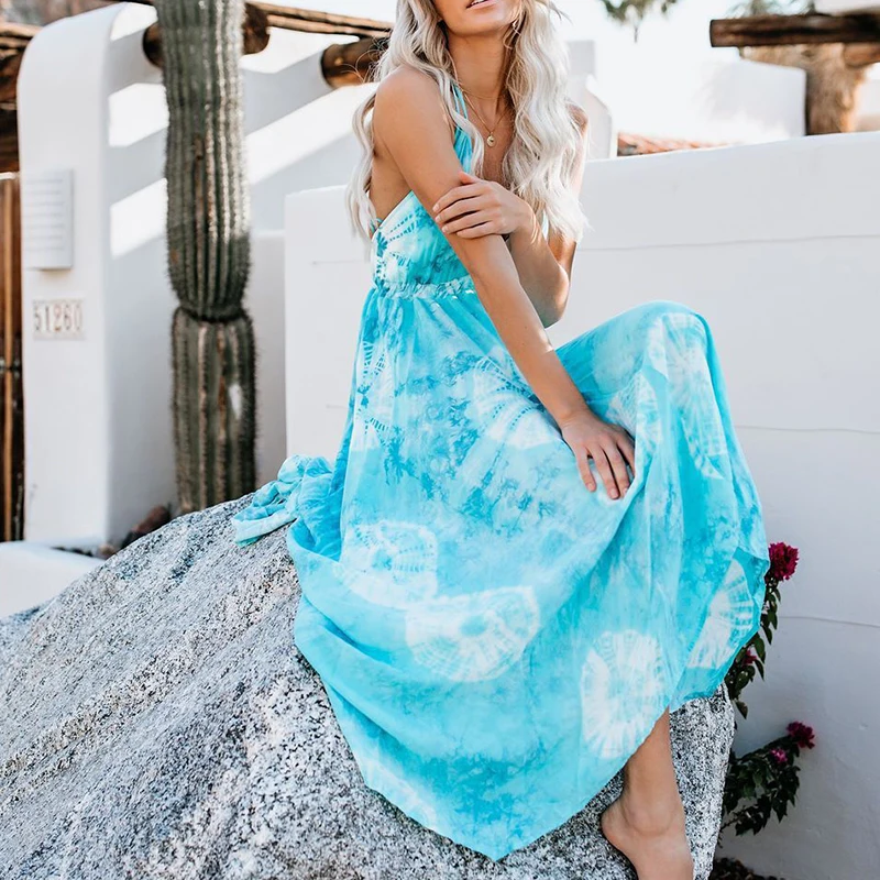 Для женщин платье Макси длина до лодыжки без рукавов пляжные бикини Dye