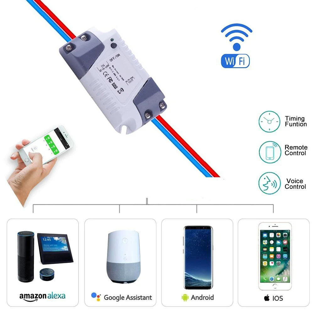 Smart Switch Wifi Remote Light Universal Module Relay Wireless Voice Control and Timer Work with Amazon Alexa | Дом и сад