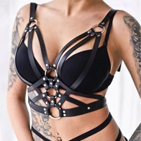 women fashion punk gothic bra leather harness belt body bondage top chest straps