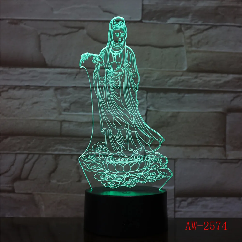 Новинка 3D лампа Guanyin иллюзия светодиодный ная USB сенсорный RGB 7 цветов меняющийся