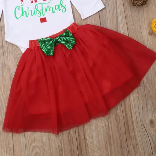 My First Christmas Baby Girls Clothes Infant Outfit Romper Tutu Skirts Headband 3PCS Set | Мать и ребенок