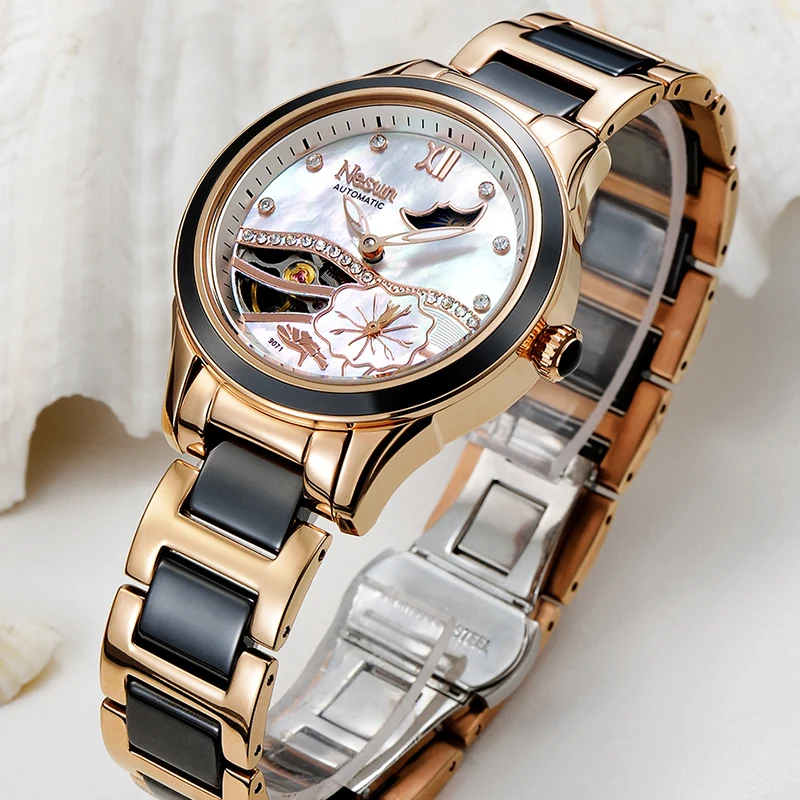 Часы наручные NESUN женские Автоматические брендовые водонепроницаемые Модные