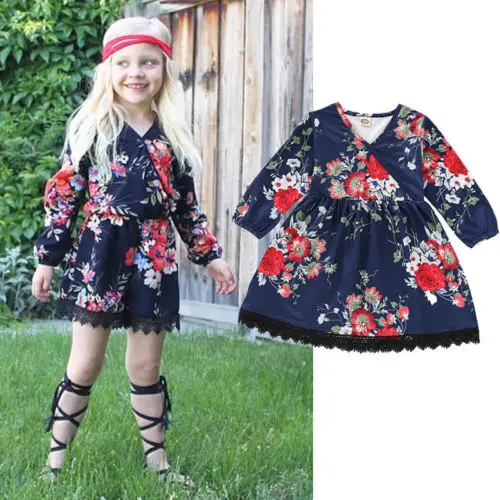 Детская юбка с цветочным принтом для маленьких девочек кружевное платье