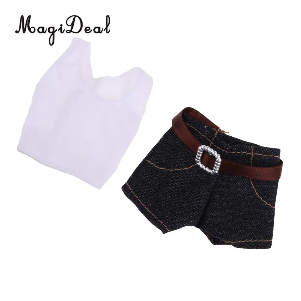 

Fashionable Casual Two-piece Outfits White Vest And Denim Shorts For 30cm Dolls