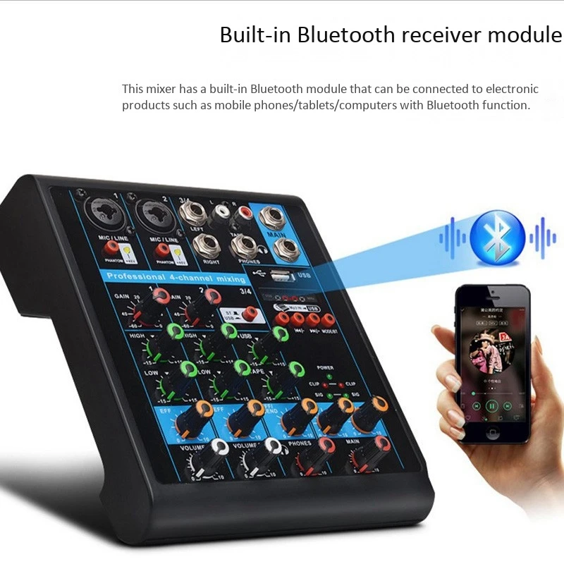 Профессиональный 4 канальный небольшой Bluetooth Миксер с реверберацией европейской