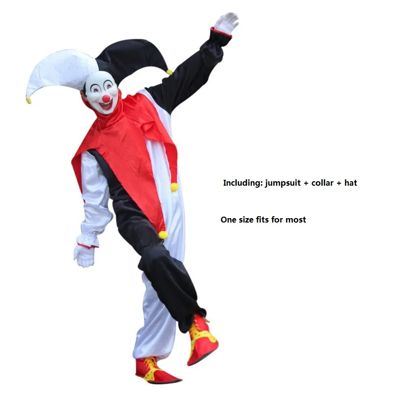

white black Holiday Funny Clown Costume Adult Man Costume Cospaly Party Dress Up Clown Suit Halloween Costume
