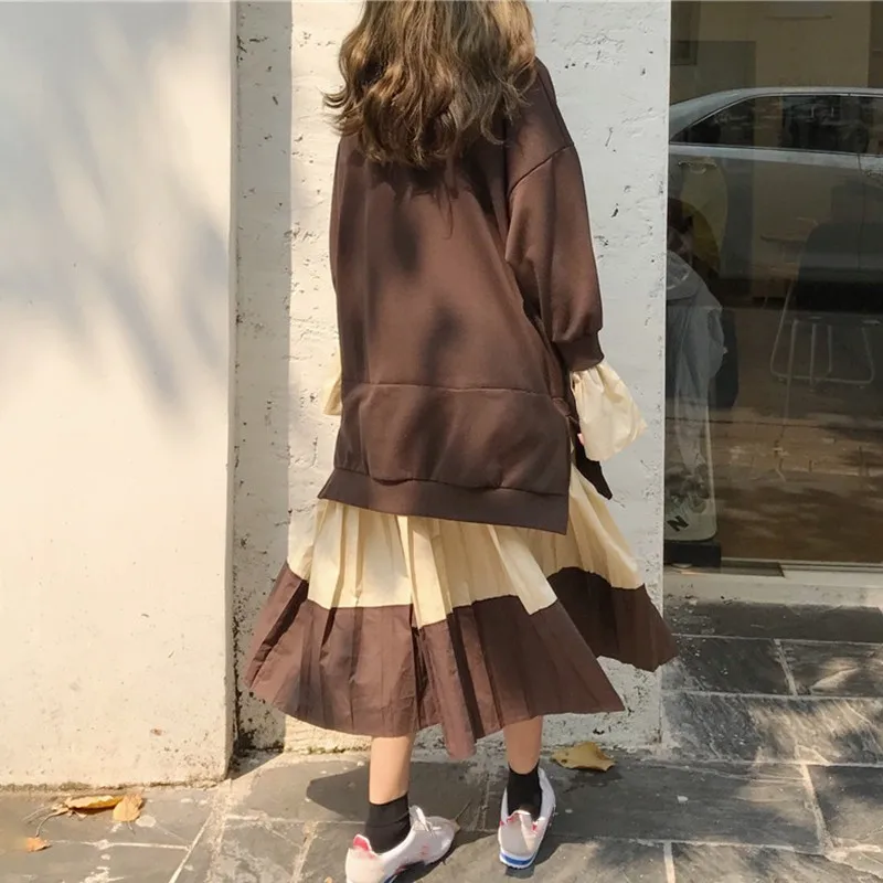 Платье Толстовка TWOTWINSTYLE с длинным рукавом и плиссированной кромкой|Женские