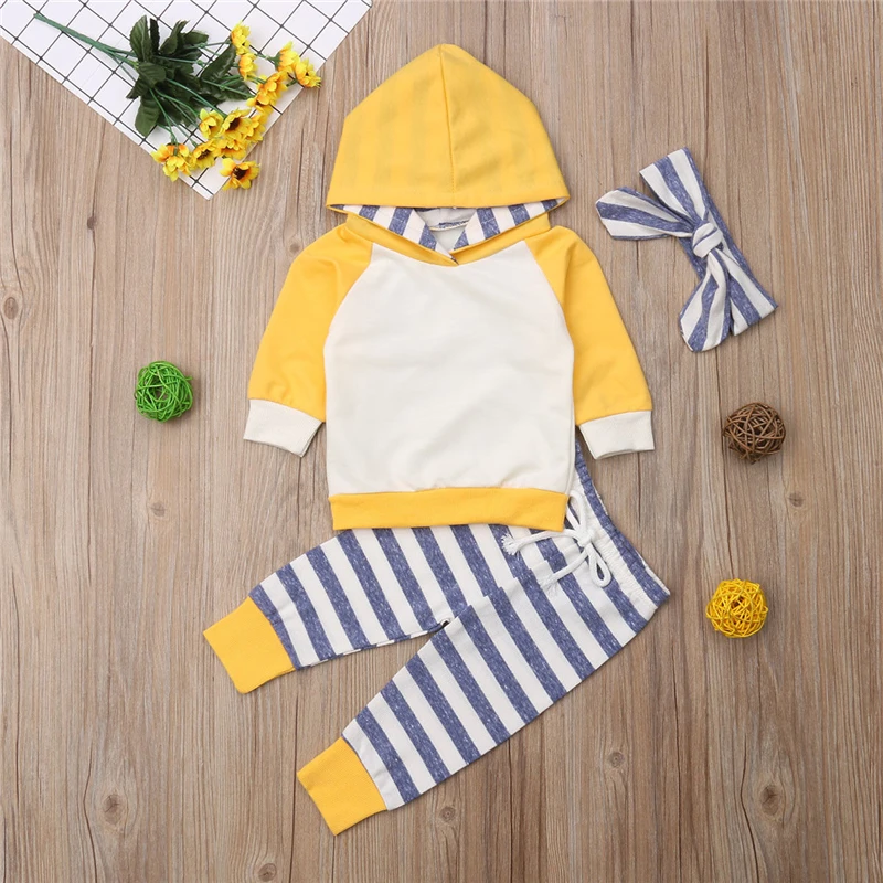 Newborn Clothing Set Boys Girl Clothes Hooded T-shirts Stripe Pants Infant Outfit Toddler Baby Winter | Детская одежда и обувь