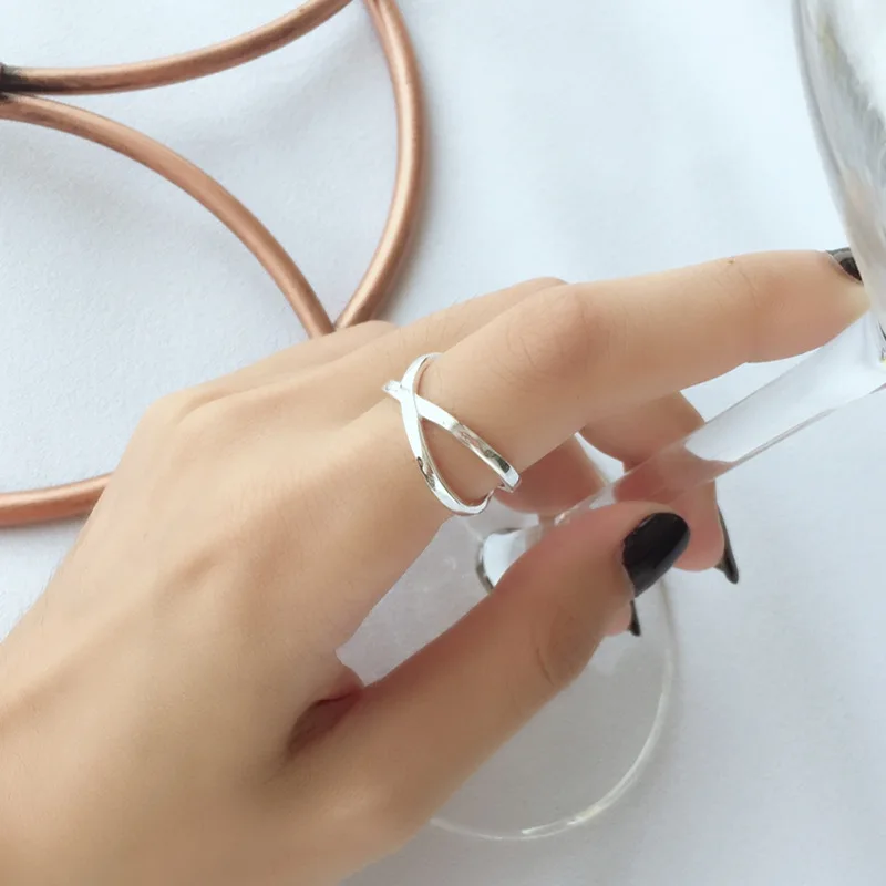 

Pure 925 Silver European American New Design Creative Concise X Ring Fine Jewelry