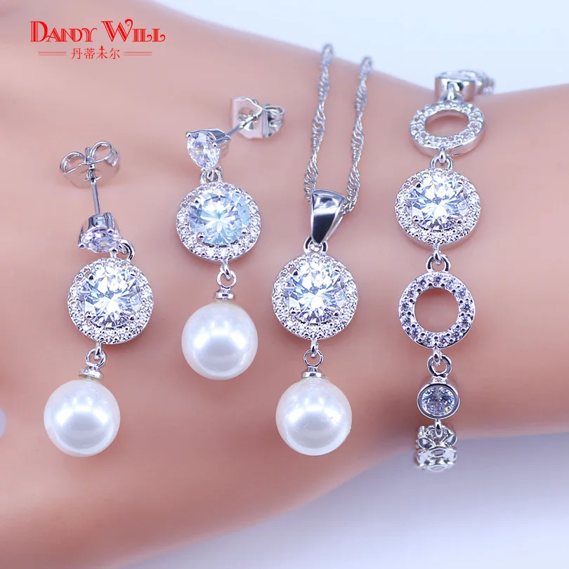 Серебро 925 Свадебные Ювелирные наборы жемчужные бусины для женщин узел кольцо