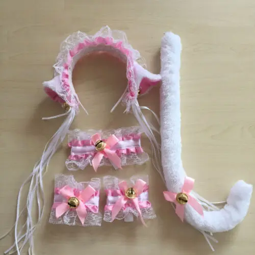 5 шт. кошачьи МЕХОВЫЕ УШКИ лисы + хвост браслеты аниме Neko костюм повязка для волос