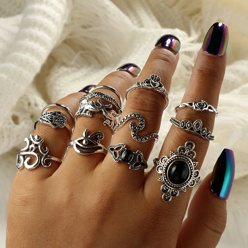 13 Стиль Винтаж Knuckle Кольца для Для женщин Boho геометрический кольцо с хрустальным