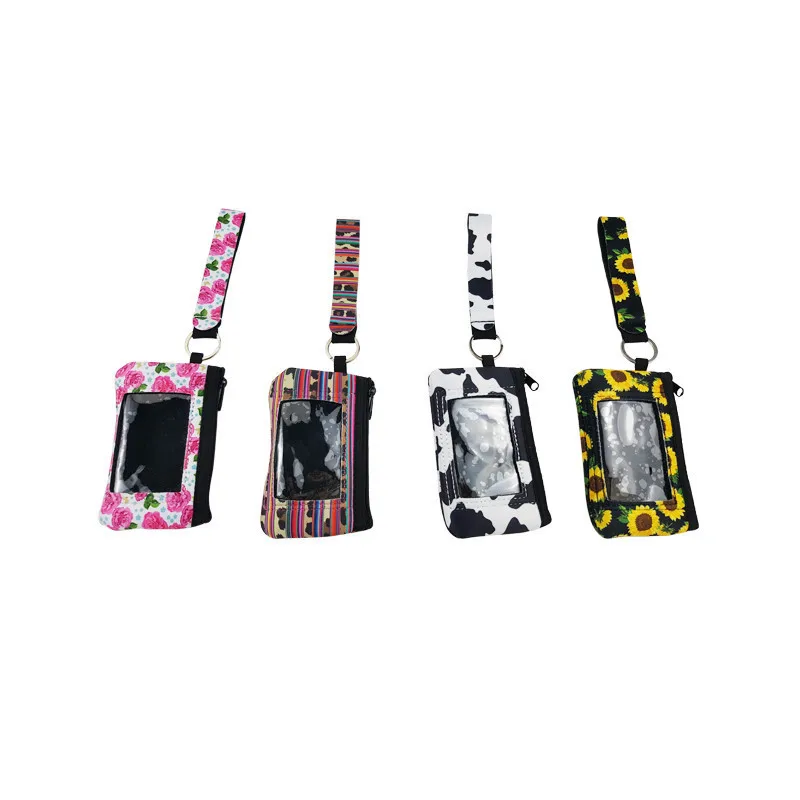 5pcs New Arrival 4 Style Neoprene Card Pocket Keychain Mini Woman Change Handbag With Pvc Window | Дом и сад
