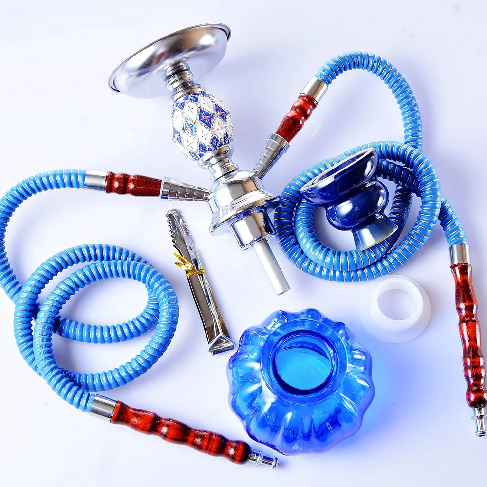 High Quality Glass Hookah Set With Double Hoses Ceramic Bowl Charcoal Tongs Sheesha Narguile Chicha Small Portable Shisha |