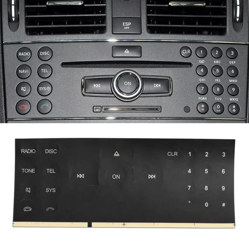 Black Plastic Radio Number Button Stickers Repair Decal Kit for C/E/GLK/W Class 2007-2014 200*50*10mm Sticker | Автомобили и