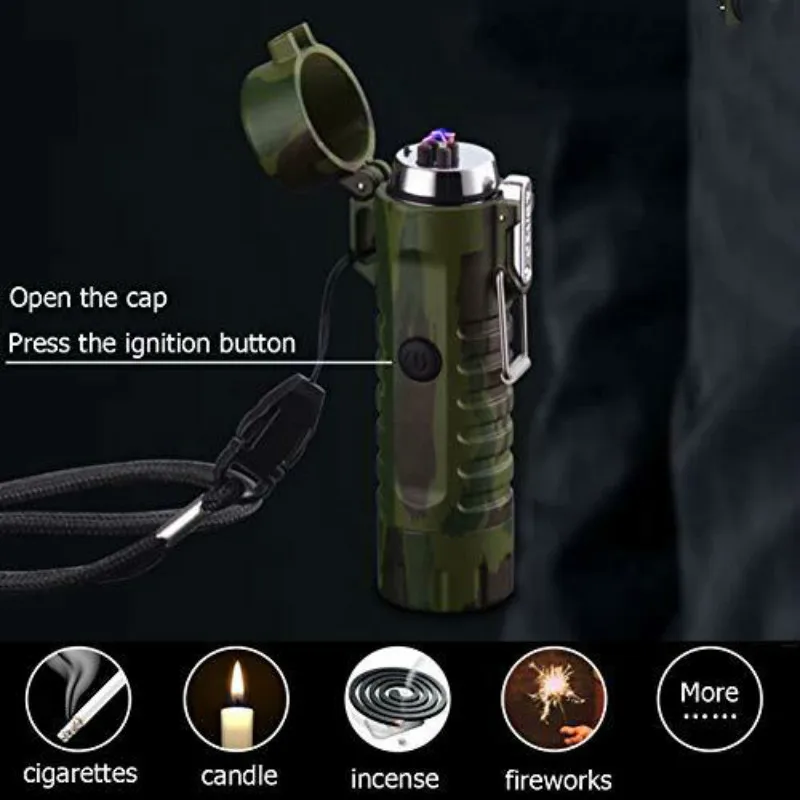 Electric Lighter Waterproof With Flashlight Flameless Windproof Arc For Outdoor Camping Hiking | Дом и сад