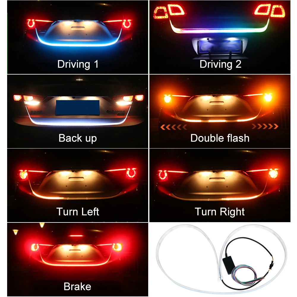 120cm Turn Signal Tailgate Strip Light Car LED DRL Flexible Flash Flowing Rear Reverse Lamp Trunk Tail Brake warning light | Автомобили и