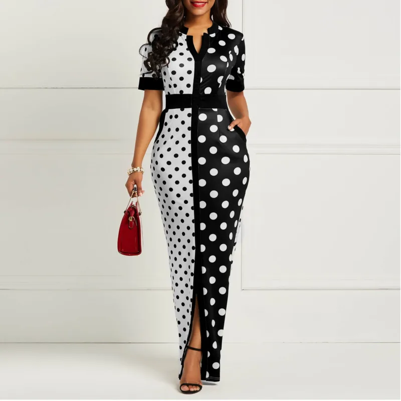 Модная женская одежда больших размеров длинное платье vestidos robe femme в горошек