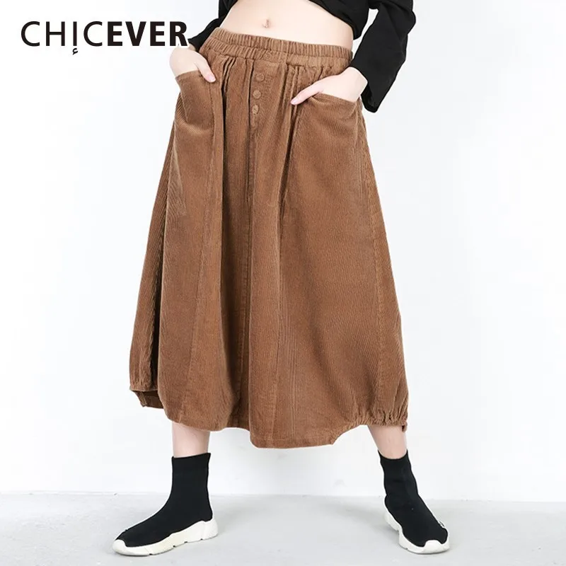 CHICEVER осень зима вельветовые юбки для женщин эластичная высокая талия Свободные