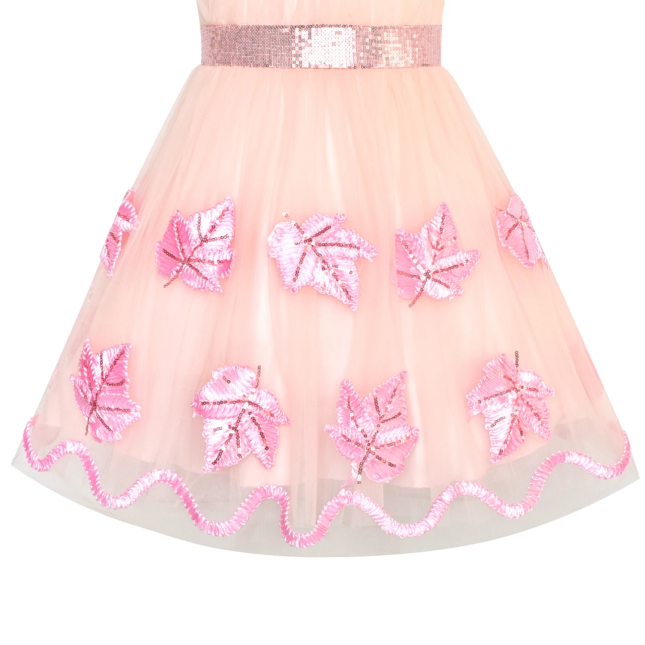 Flower Girl Dress Pink Maple Leaf Embroidered Halter 2020 Summer Princess Wedding Party Dresses Kids Clothes Pageant | Детская одежда и