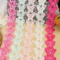 lace trim edge embroidery butterfly beaded diy ribbon fabric 6 5cm organza for childrens wear clothing accessory 1 yardlot
