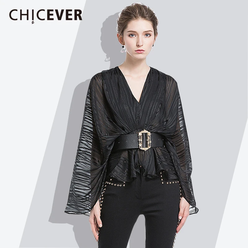 Рубашка CHICEVER женская летняя с треугольным вырезом и рукавом летучая мышь |