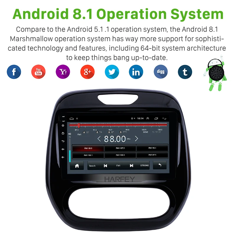 Автомагнитола Harfey 9 дюймов Android 8 1 для Renault Captur CLIO 2011-2016 Samsung QM3 Авто Радио A/C