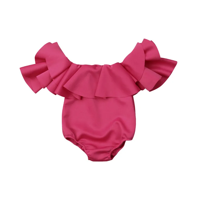 

Newborn Baby Girl Solid Ruffle Bodysuit Jumpsuit Outfit Clothes 0-12M 2019 One Word Collar New Fashion Hot Sale Cotton