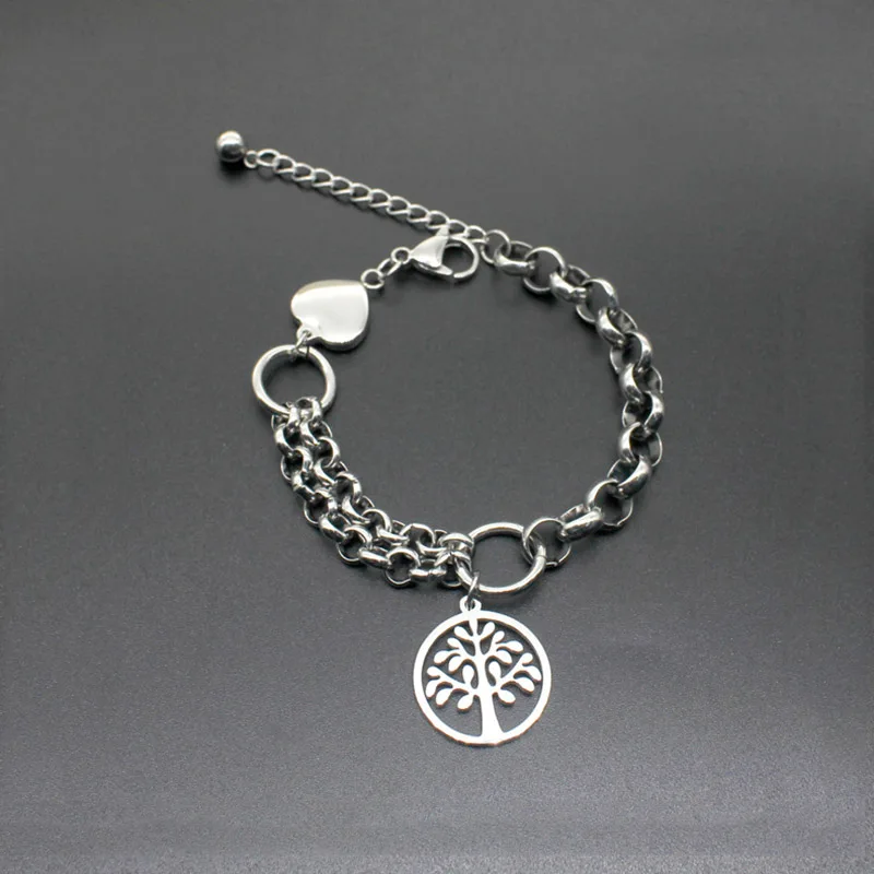 Модные звенья цепи выдалбливают Древо жизни браслет из нержавеющей стали Шарм