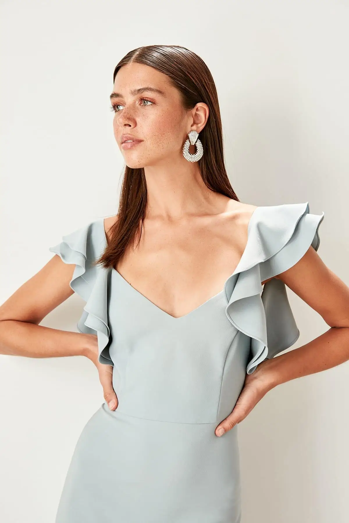Trendyol серое платье с маховиком TPRSS19BB0321|Женские платья| |