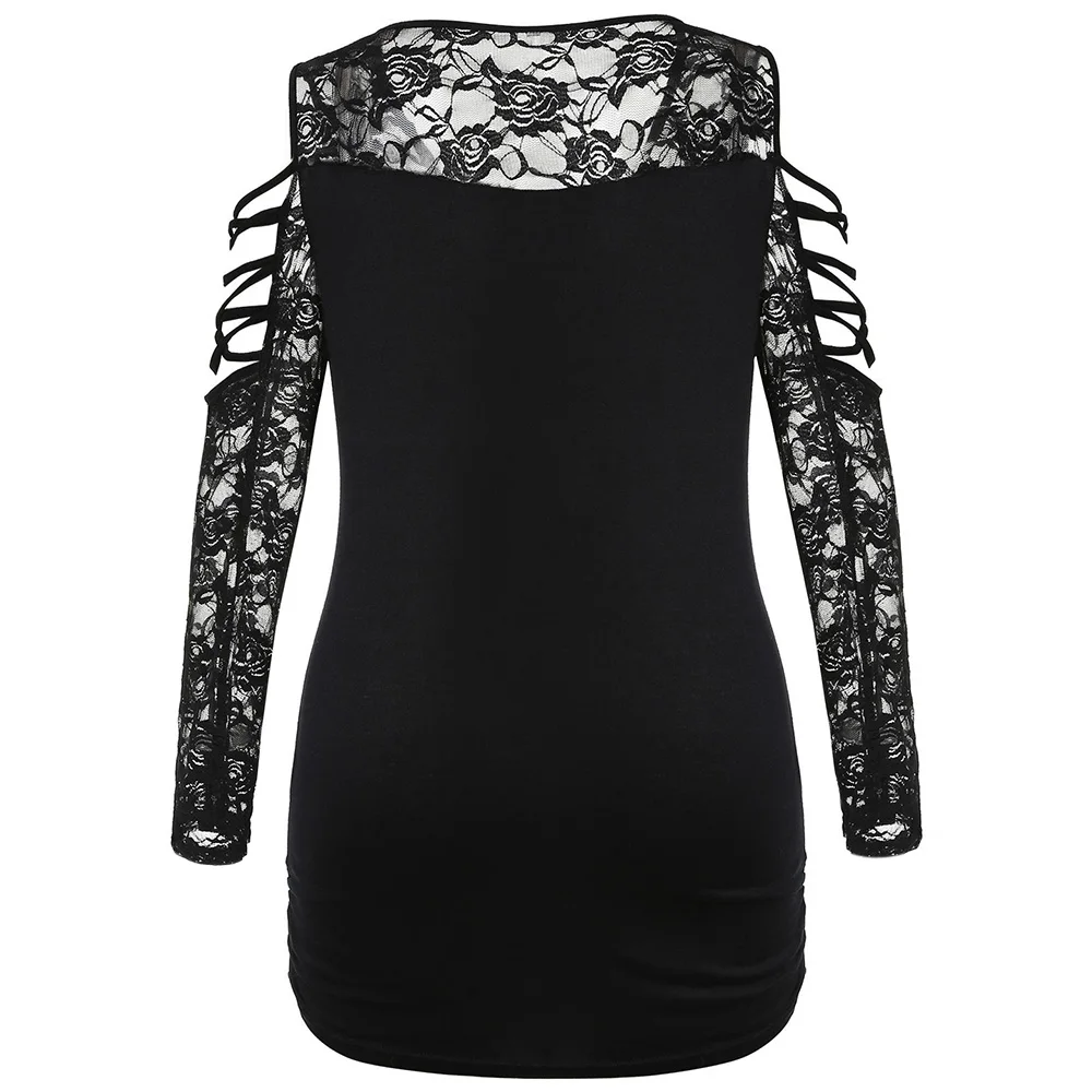 VESTLINDA футболка с открытыми плечами и кружевным рукавом женские топы Осенние