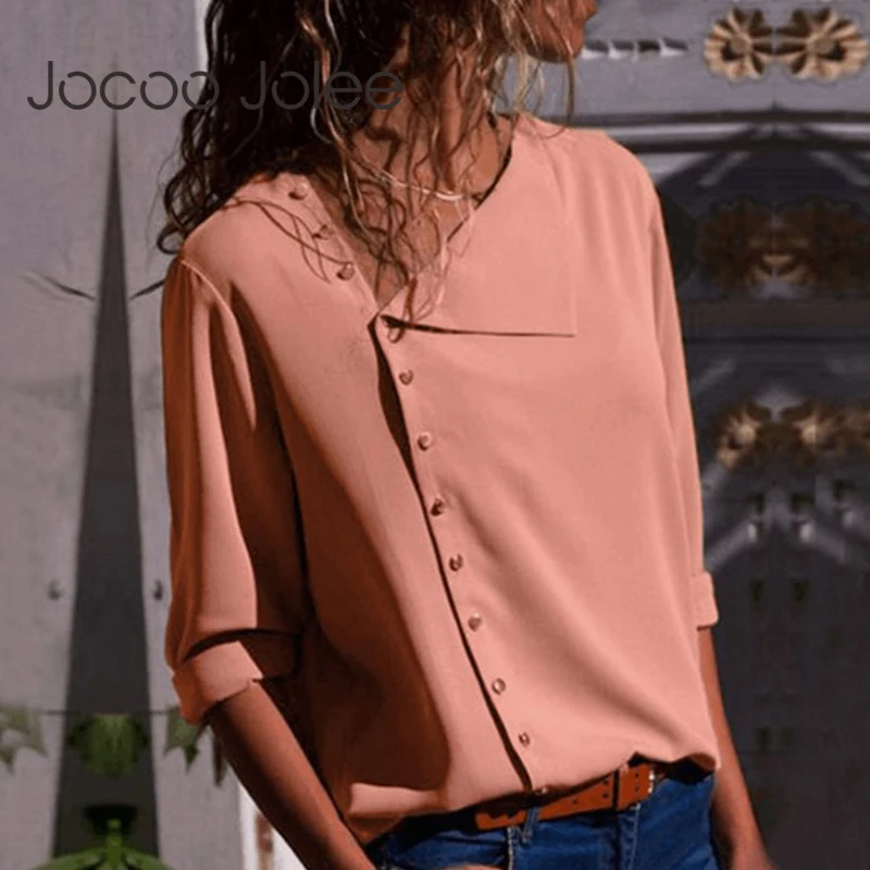 Блузка Jocoo Jolee Женская с длинным рукавом модная рубашка в Корейском стиле офисная