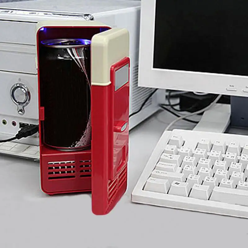 Desktop Mini Fridge USB Gadget Beverage Cans Cooler Warmer Refrigerator With Internal LED Light Car Use | Автомобили и мотоциклы