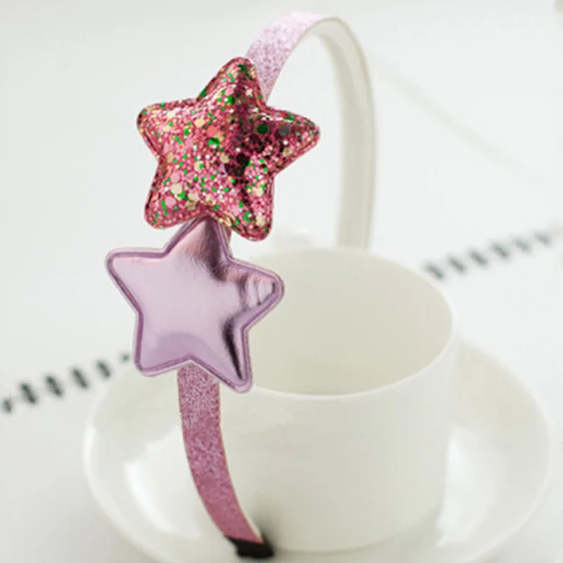 

New Children's Headband Golden Gifts 1PC Party Kids Pink Hairband Star Girls Silver Heart Sequin PU Handmade Hair Accessories