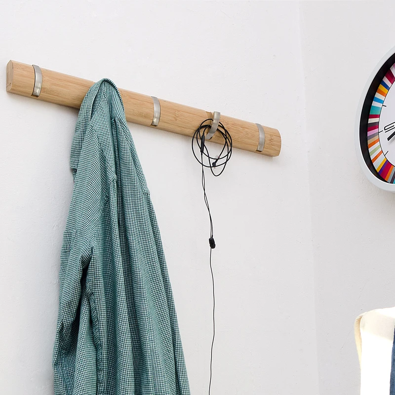 Вешалка настенная бамбуковая деревянная вешалка с 4-5-6-7-8 металлическими крючками