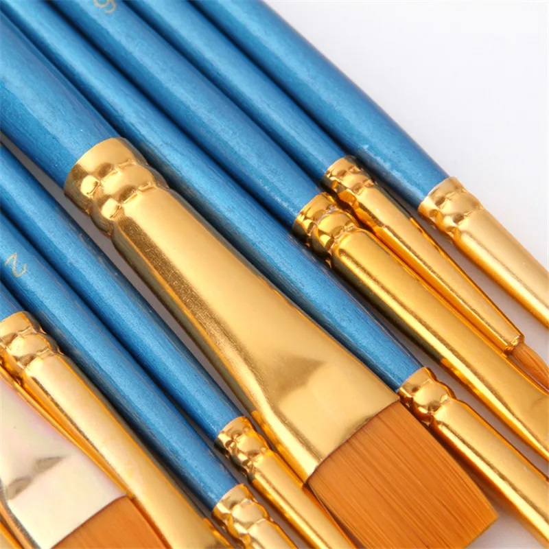 10Pcs Watercolor Gouache Paint Brushes Different Shape Round Pointed Tip Nylon Hair Painting Brush Set Drawing Art Supplies | Канцтовары